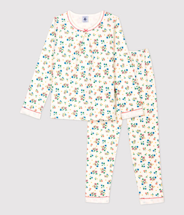 Pigiama bambina fantasia a fiori in tubique bianco/multicolore